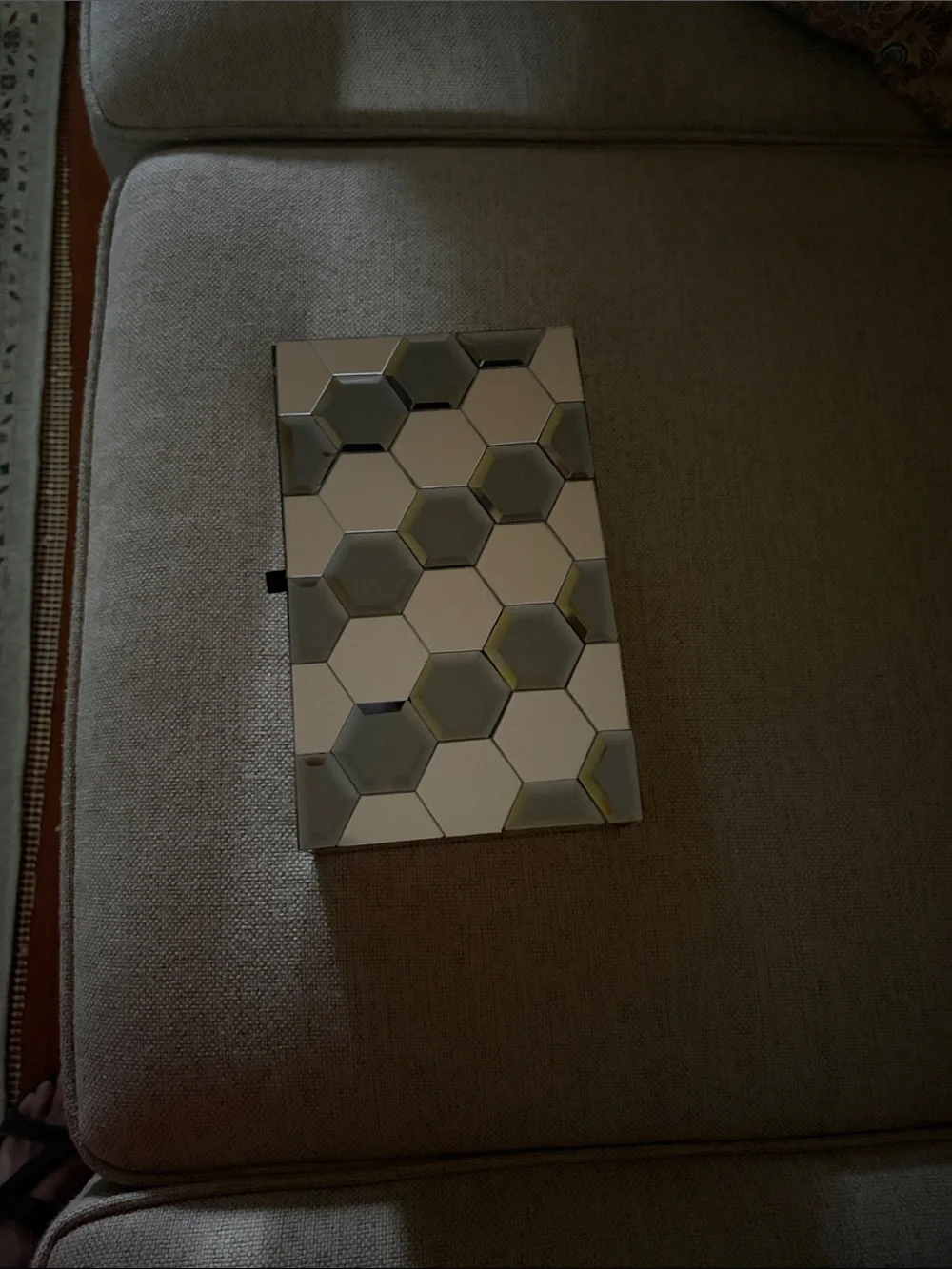 Jewelry keepsake rectangular Mirrored Hexagon design mirrors box 2 tone.